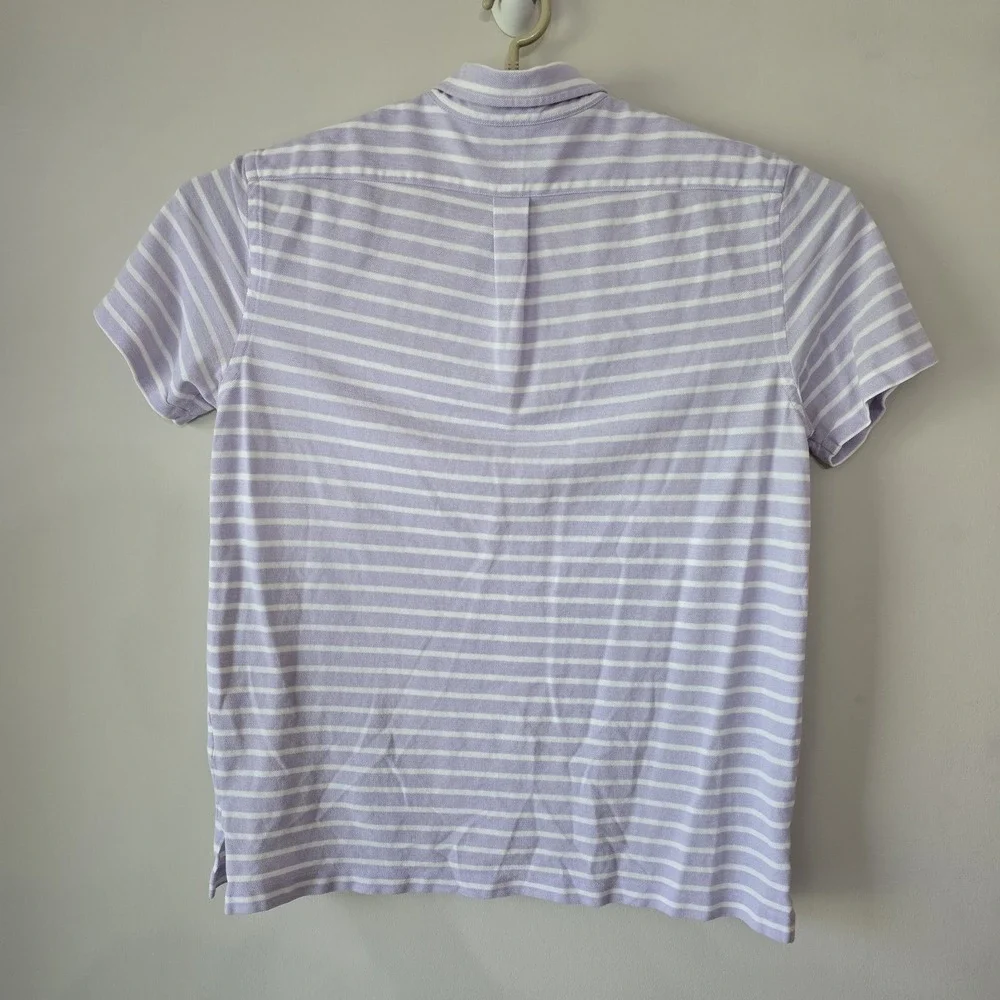 Ralph Lauren Polo Size Large‎ Shirt Mens Light Purple Striped Pique Knit Oxford